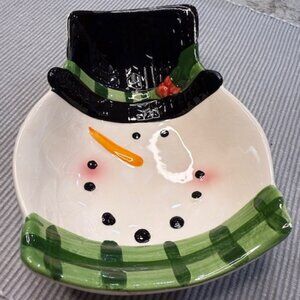Adorable ceramic snowman candy dish - LIKE NEW!
